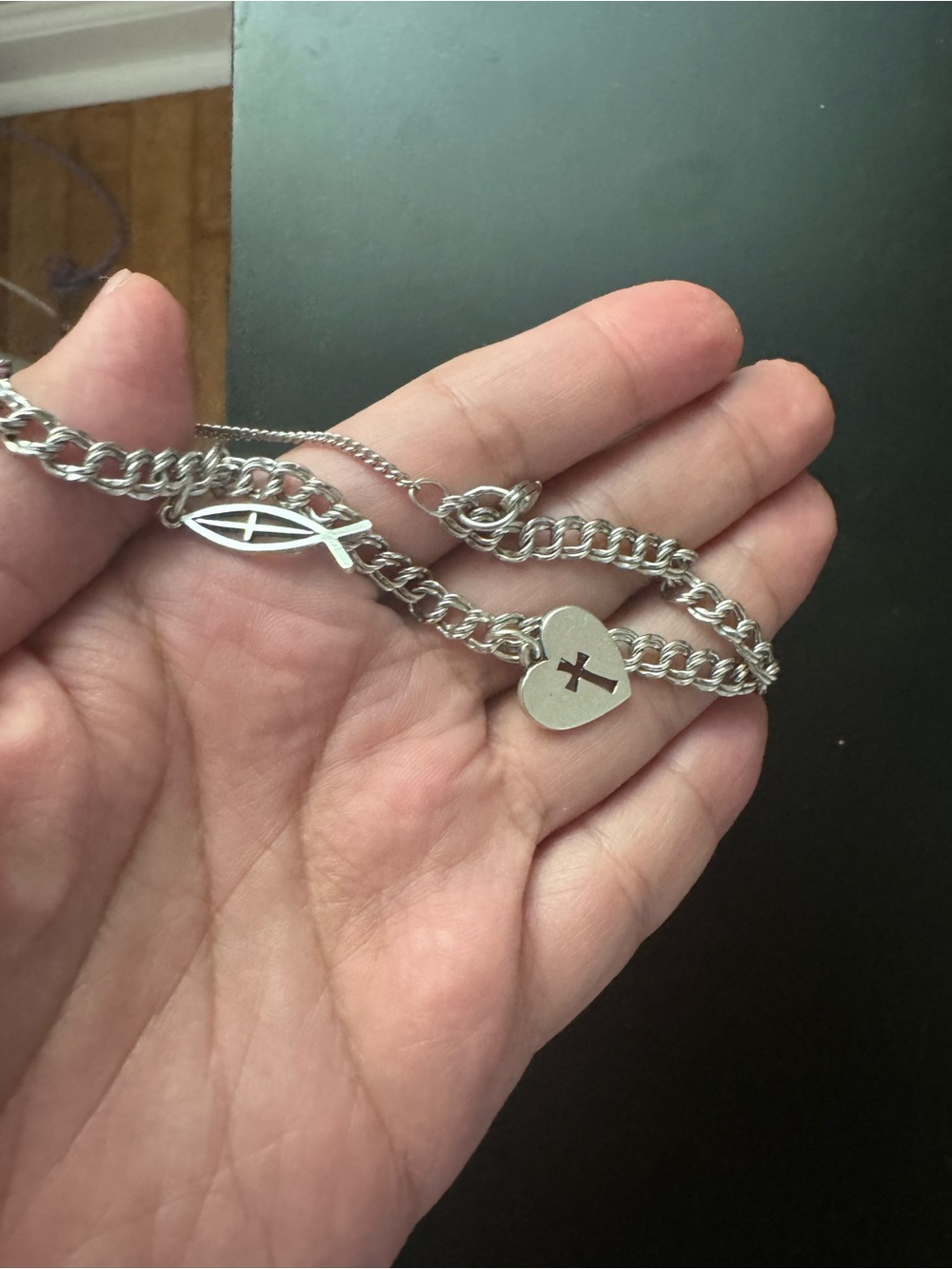 James Avery Silver Faith Heart and Ichthys Chain Bracelet